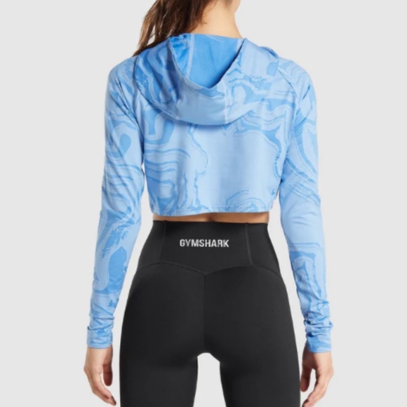 Gymshark Power Pullover Blue Cropped Hoodie Medium M - Picture 3 of 8